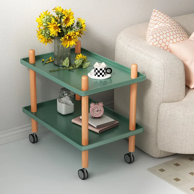 Solid Wood Edge Few Creative Mobile Coffee Table Living Room Minimalist Shelf Sofa Corner Few Bedroom Small Apartment Square Few