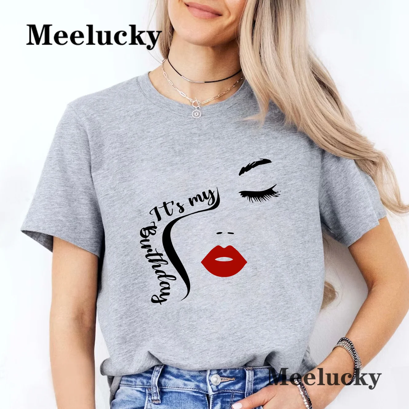 

Женская футболка с коротким рукавом It's My Birthday, красный топ из 100% хлопка с забавным принтом и круглым вырезом, одежда