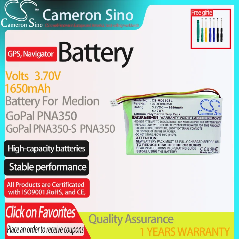 CameronSino Battery for Medion PNA350 GoPal PNA350 fits GoPal PNA350-S,GPS Navigator Battery.