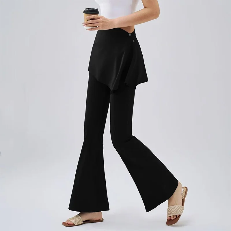 

Strip and Hip-covering Fitness Pants Leggings for Women in Autumn Two-piece Cycling Yoga Suit with Skirt Hem Sports Flared Pants