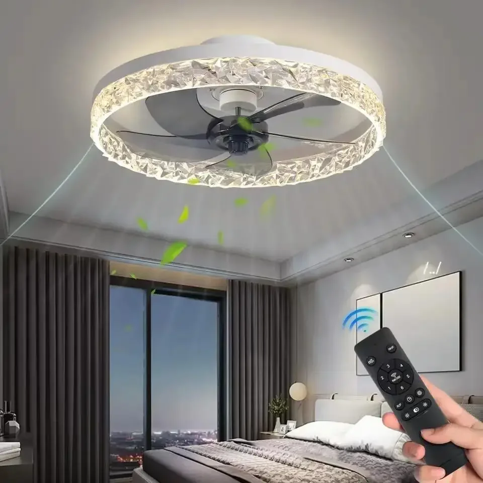 

New Nordic Ceiling Led Silent Ceiling Light Remote Control Motor 6 Speed Timing Bedroom Fan Light Mobile App Remote Control Fan