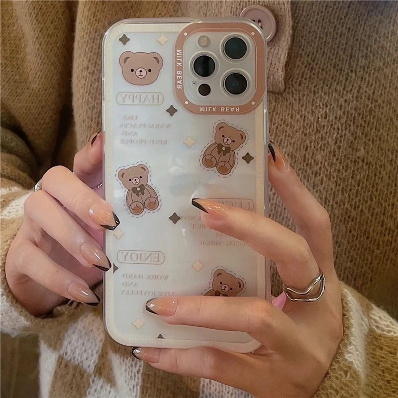 Cute Bear Phone Case For iPhone 15 Pro Case For iPhone 14 Pro Max Case iPhone 11 16 12 13 Mini Xs Max XR X 7 8 Plus SE 2 Cover