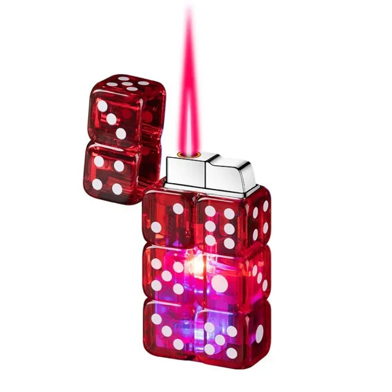 Creative Dice Lighter Pink Fire Jet Lighter Electronic Igniter Butane Torch Lighter Windproof Ignition Gadgets Interesting Gifts