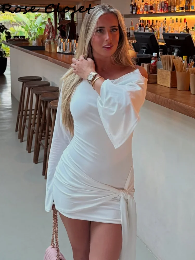 الصلبة قبالة الكتف Bodycon فستان المرأة موضة الخصر Cinched الدانتيل يصل مثير سليم تنورة صغيرة 2025 جديد نادي الحفلات فساتين للسيدات