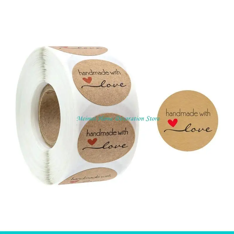 H7BF Handmade Sealing Stickers 500pcs/roll Kraft Paper Wrapping Decals for Baking Dessert Cupcake Cookie Biscuit Decoration