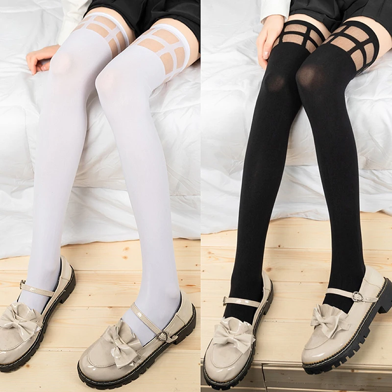 Anime Spy Playing House Cosplay Thorn Princess Velvet Stockings Solid Color Black And White Hollow Out Men And Women Knee Socks