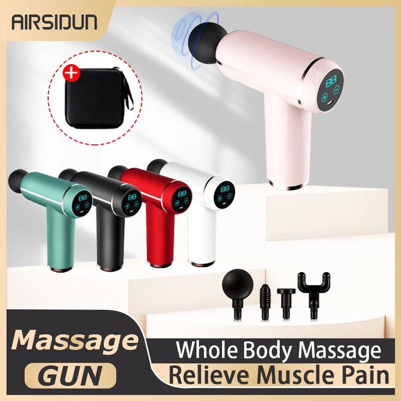 LCD Fascia Gun 4 Massage Heads Full Body Massage to Relieve Muscle Pain Portable Electronic Massager for Shoulder and Leg Relax