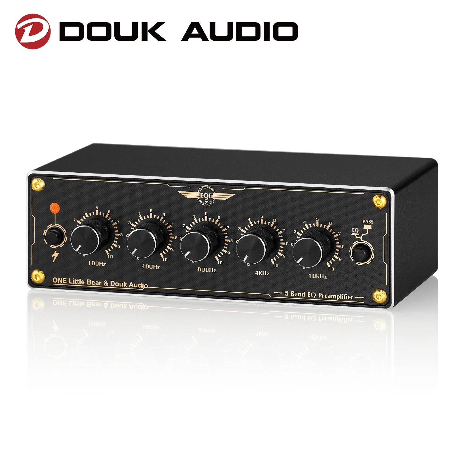 Douk Audio EQ5 Mini 2.0 Channel 5-Band EQ Preamp Analog Equalizer Stereo Pre-amplifier Home/Car Audio Processor