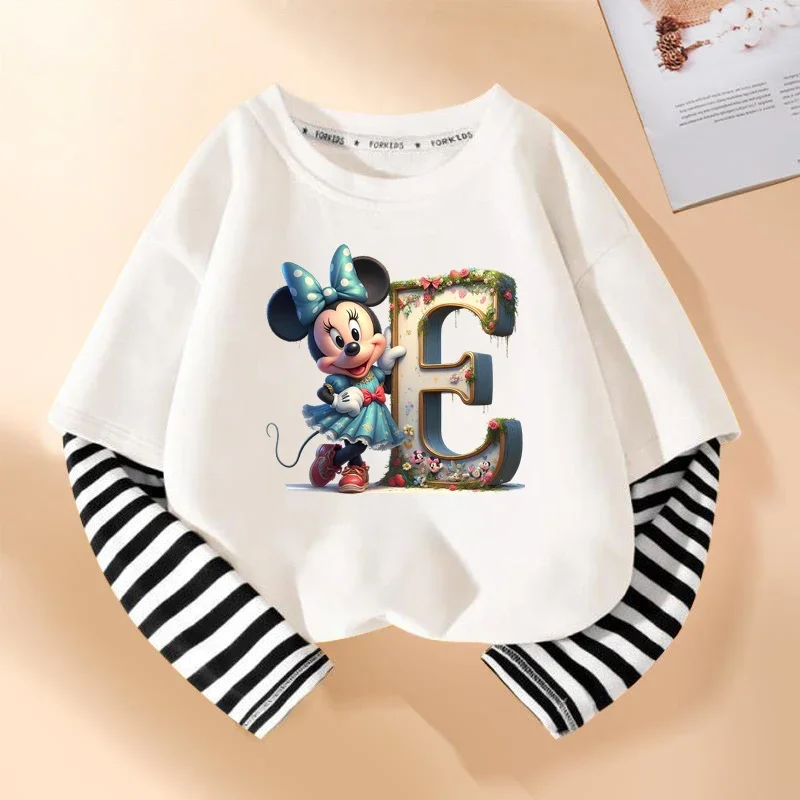 Minnie disney crianças camiseta dos desenhos animados impressão manga longa em torno do pescoço kawaii algodão meninas roupas moda hip hop crianças roupas