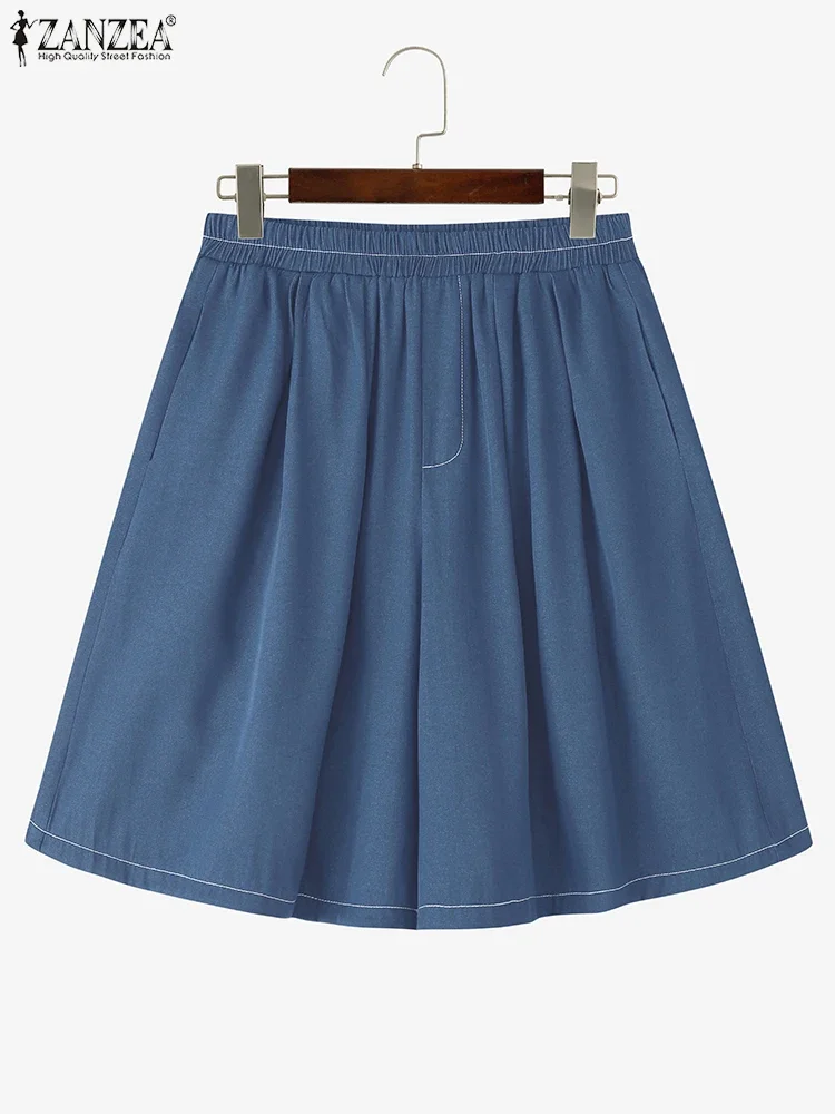 ZANZEA Fashion Summer Shorts 2025 Women High Waist Short Pants Elastic Waist Pantalons Pockets Loose Casual Solid Wide Leg Pants