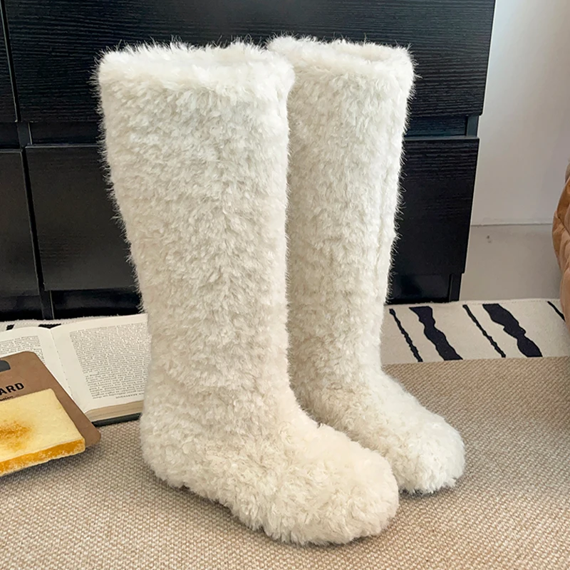 الفراء الشقق المرأة أحذية عالية الدافئة مصمم أحذية قطنية فستان مريح الشتاء الثلوج الأحذية 2025 موضة جديدة الركبة عالية بوتاس دي Mujer #3