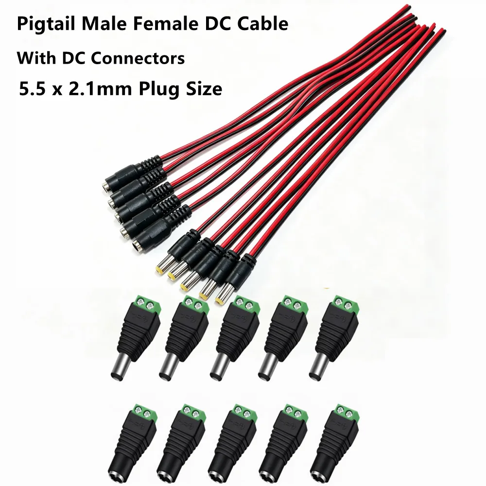 DC Cable 5.5 x 2.1mm DC Plug Jack Connector Wire Pigtail Male Female Adapter With DC Connectors for 5050 3528 LED Strip Light