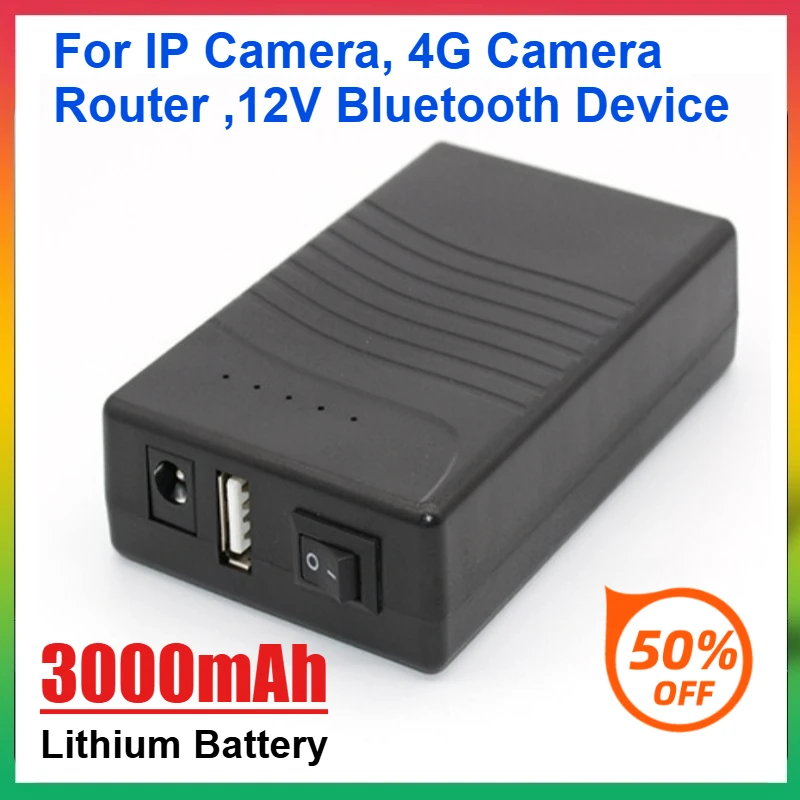 

3000mAh 5V 12V DC Output Black Portable Rechargeable 12V Lithium Ion Battery for IP Camera 4G Camera Router 12V Bluetooth Device