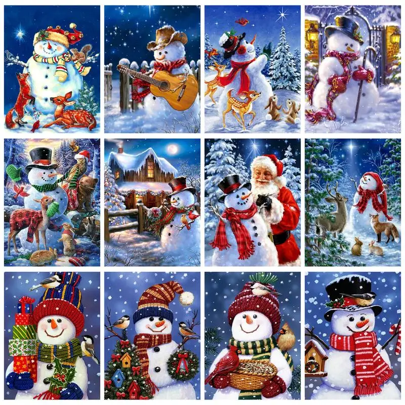 

PhotoCustom Painting By Numbers Snowman With Frame Kits Picture Numbers Handpainted Wall Art Decor Gift