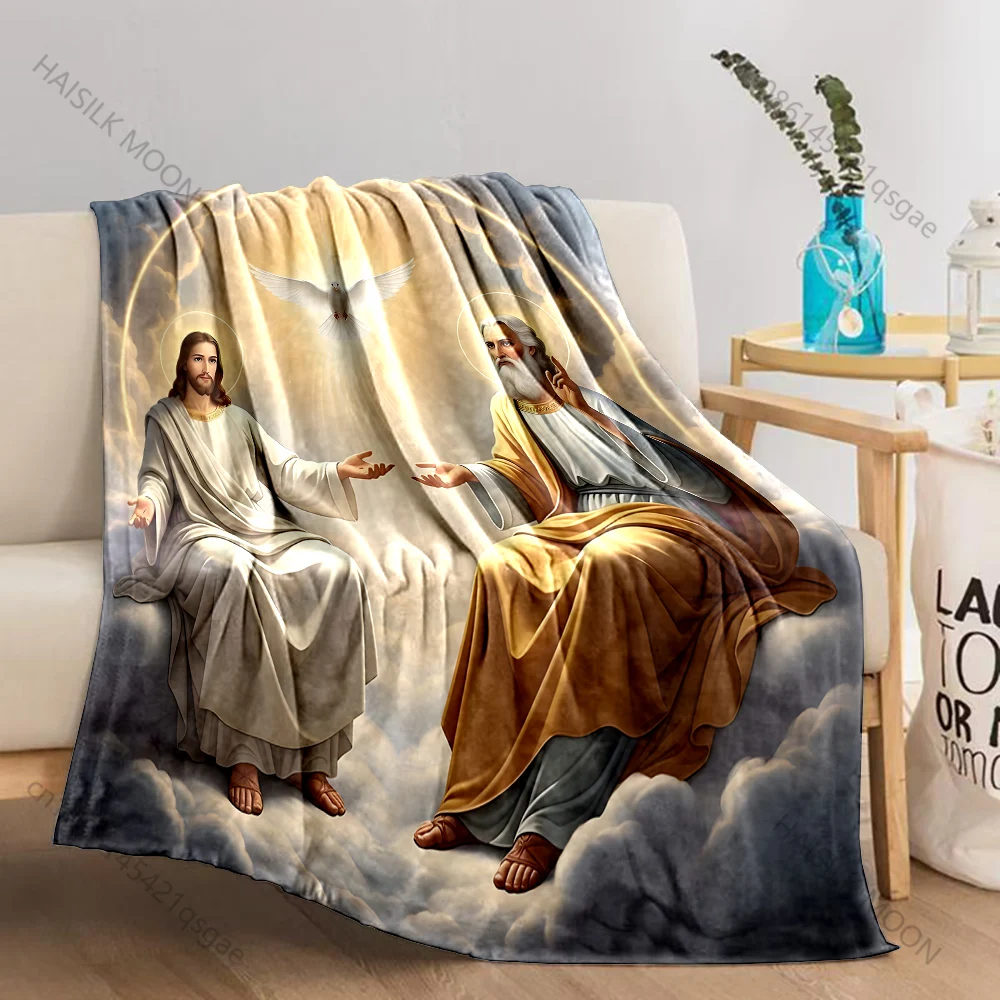 1PC Saints and dove with radiance Print Believer Pray blanket Warm soft flannel material suitable for all seasons luxurious gift