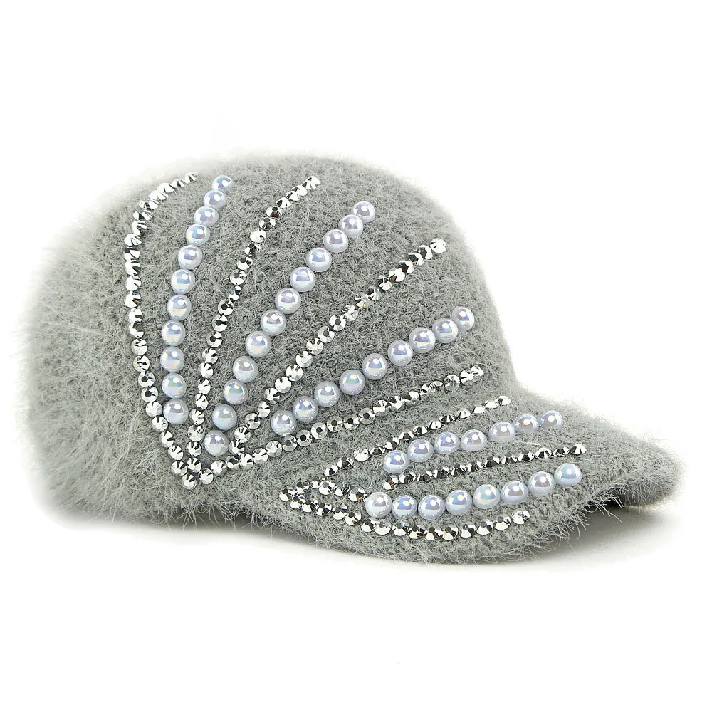 Simple Solid Color Warm Baseball Cap Inlaid with Diamond Pearl Decoration Baseball Cap Dot Pearl Diamond Knitted Handmade Hat