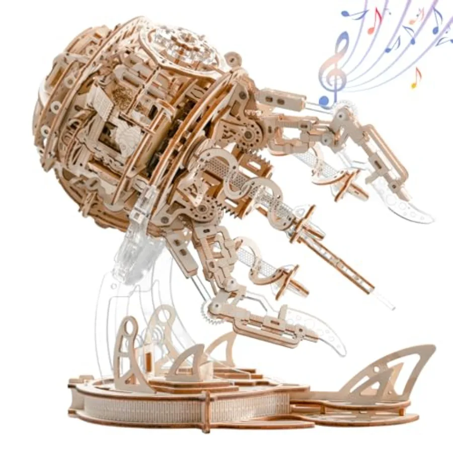 

3D Wooden Puzzles for Adults: Aurora Jellyfish Model Kit, Natural Wood, Transparent Blue, Eco-Friendly Laser-Cut Precision Piec