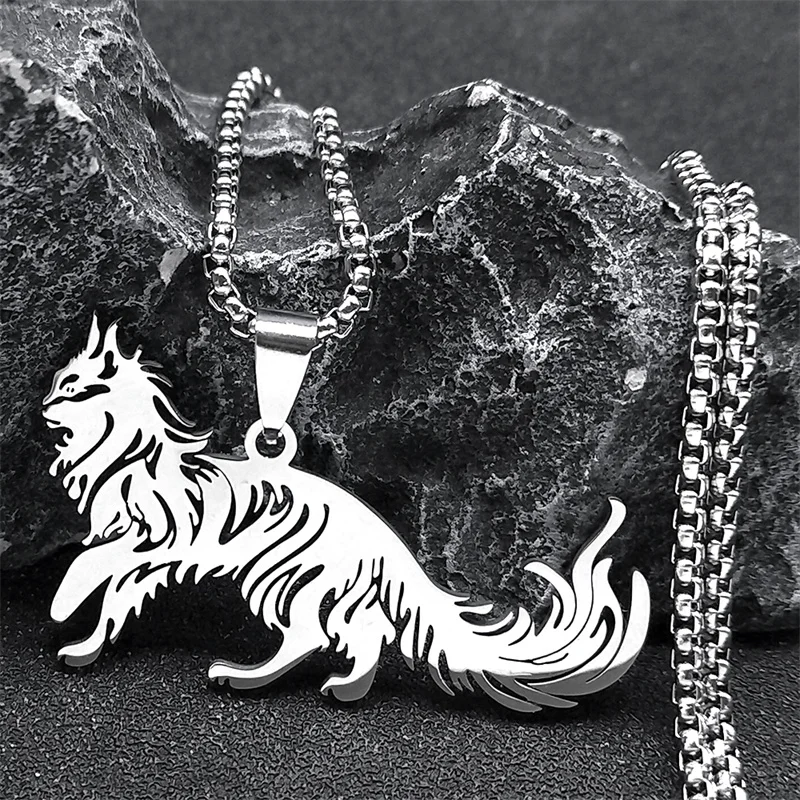 Cute Fashion Female Animal Cat Pet Necklace Stainless Steel Cat Pendant Necklace Jewelry collar aceroinoxidable mujer N2101S01