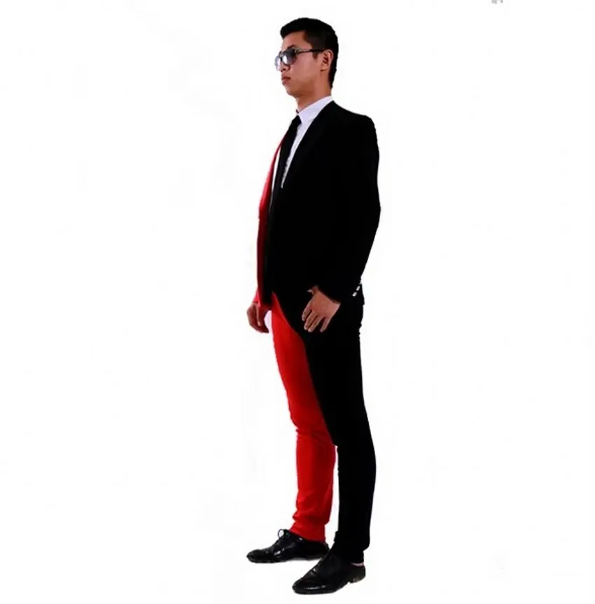 New 2025 Men's Slim Dj Black Red Asymmetric Mosaic Tide Male Singer Suit Coats Costumes Mens Blazer Fashion Plus Size Suits