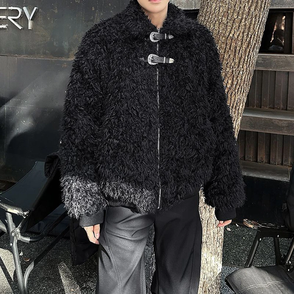 2025 Winter New Male Faux Lambswool Leather Button Jacket American Retro Fashion Trendy High Street Loose Casual Niche Men's Top