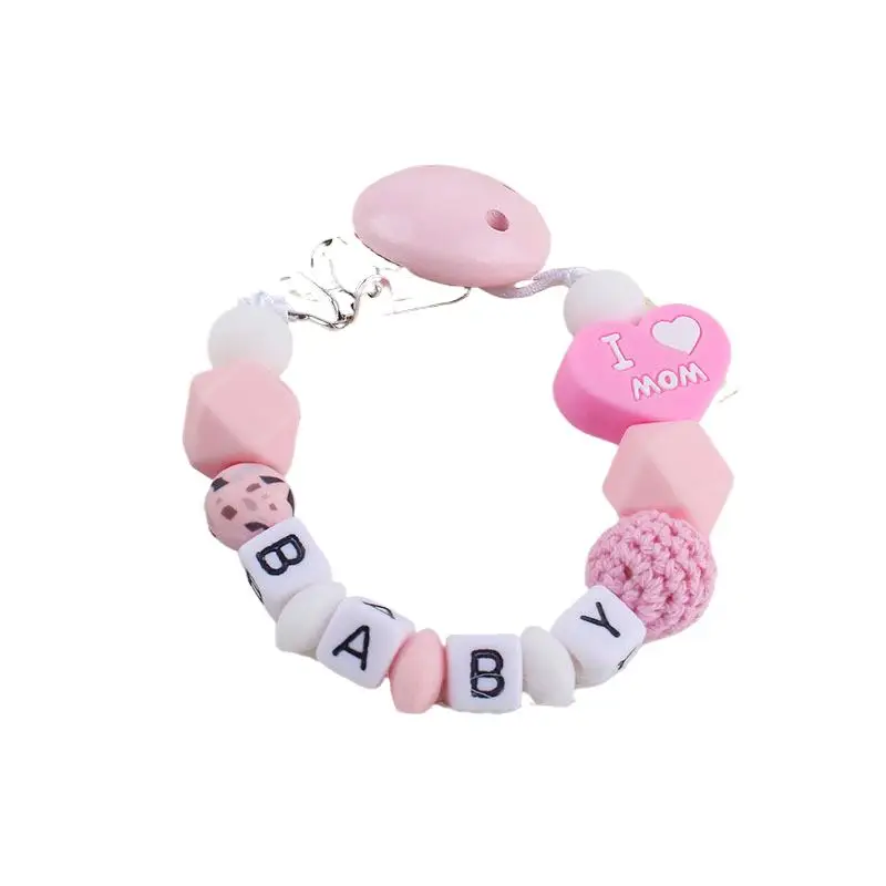 Personalized Name Baby Pacifier Clips Chains Heart Silicone Beads Teethers Dummy Nipple Holder Clip Newborn Teething Toys