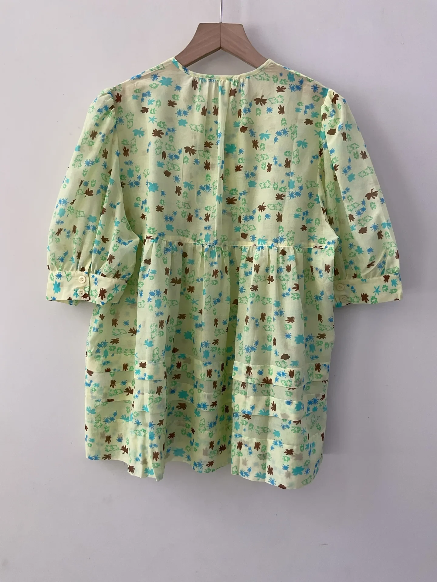 Women Casual Print Silk Cotton Shirt Top Lace-up Round Neck Short Sleeve Loose Shirt tops