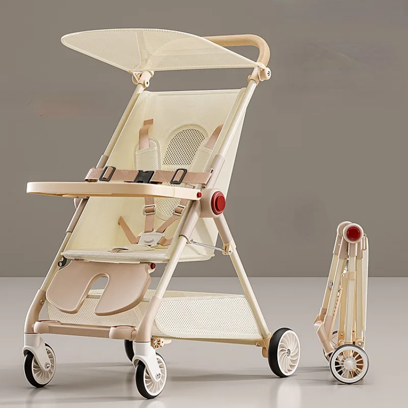 

Breathable Backrest Folding Baby Strollers,Can Sit or Lie Down Umbrella Car for Baby Lightweight Strollers PU Handrail Baby Cars