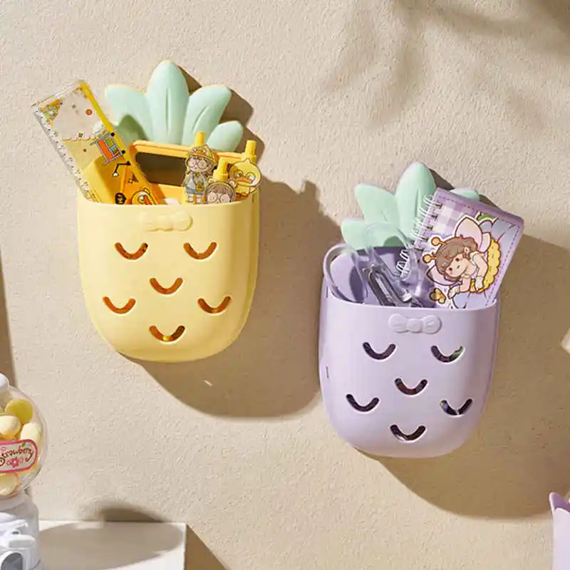 Cute Pineapple Toothbrush Shelf Toilet Bathroom Wall Hanging Comb Toothpaste Storage Box Toothbrush Holder Bathroom Accessories