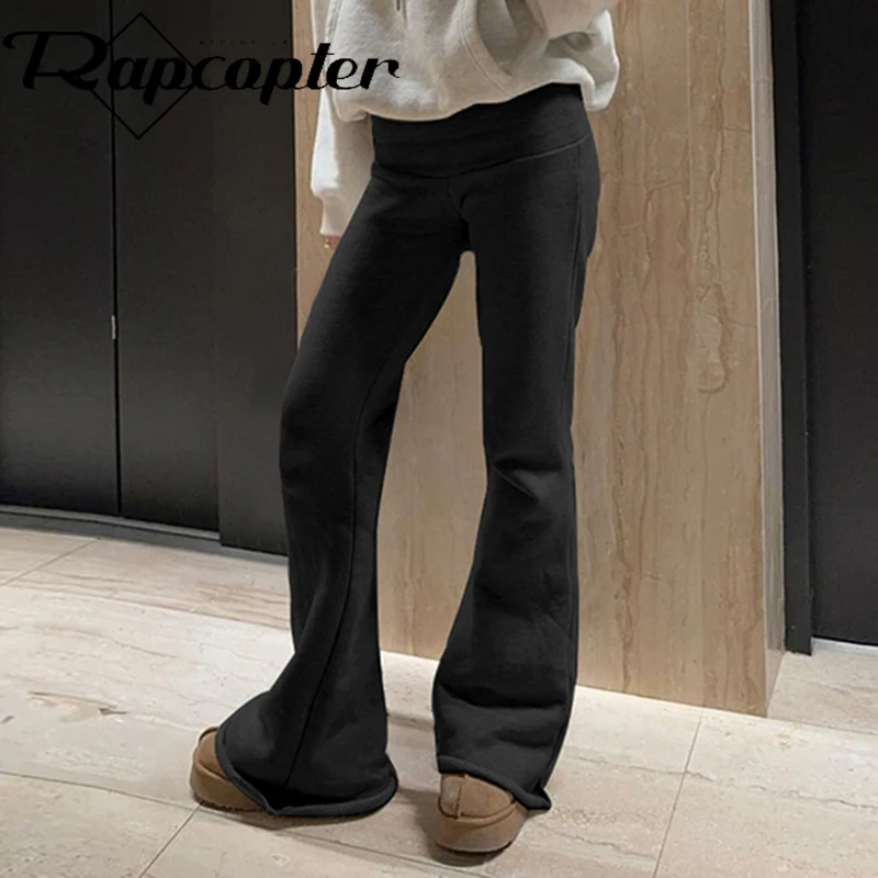 Rapcopter Solid Flare Pants y2k Slim Low Waisted Basic Casual Trousers Women Streetwear Fashion Aesthetic 90s Sweatpants Retro