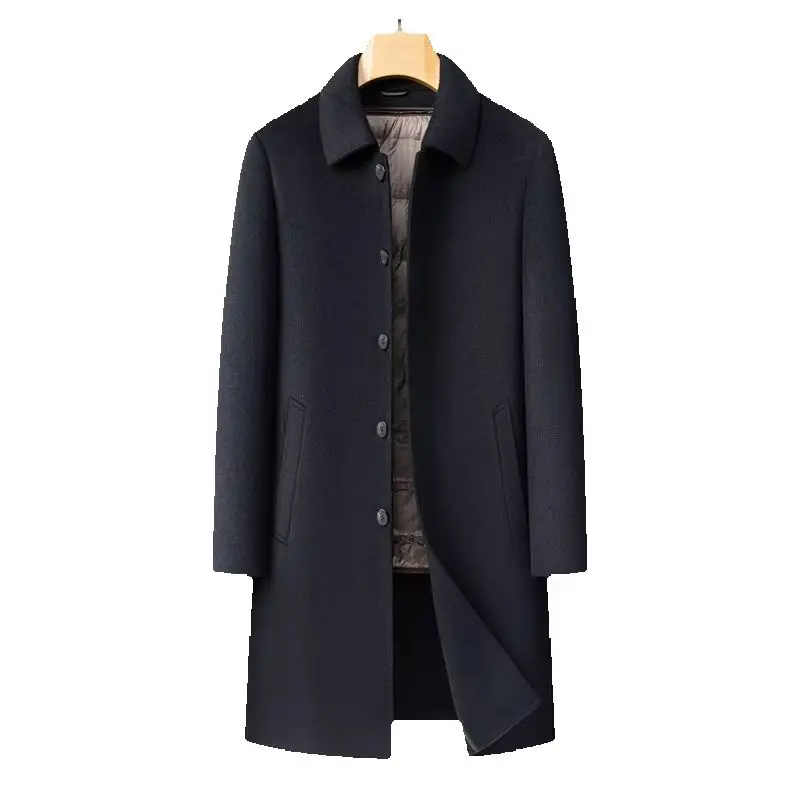 High-Quality Fashionable Men's Double-Faced Woolen Coat with down Inner Collar Stand-Up Autumn Winter Long Outerwear