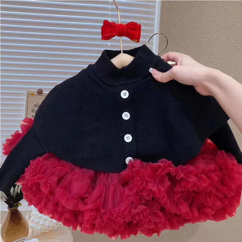 

Children's Clothes Sweaters with Cloaks Springnew Westernized Princess Style Knitwear with Bottom Autumn and Winter Top