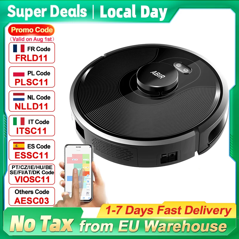 Robot aspirateur ABIR X8, navigation laser lidar, aspiration 6500pa, cartes multiplanchers, Stérilisation aux UV, lavage humide en forme de Y, Application zones interdites,Capteur TOF