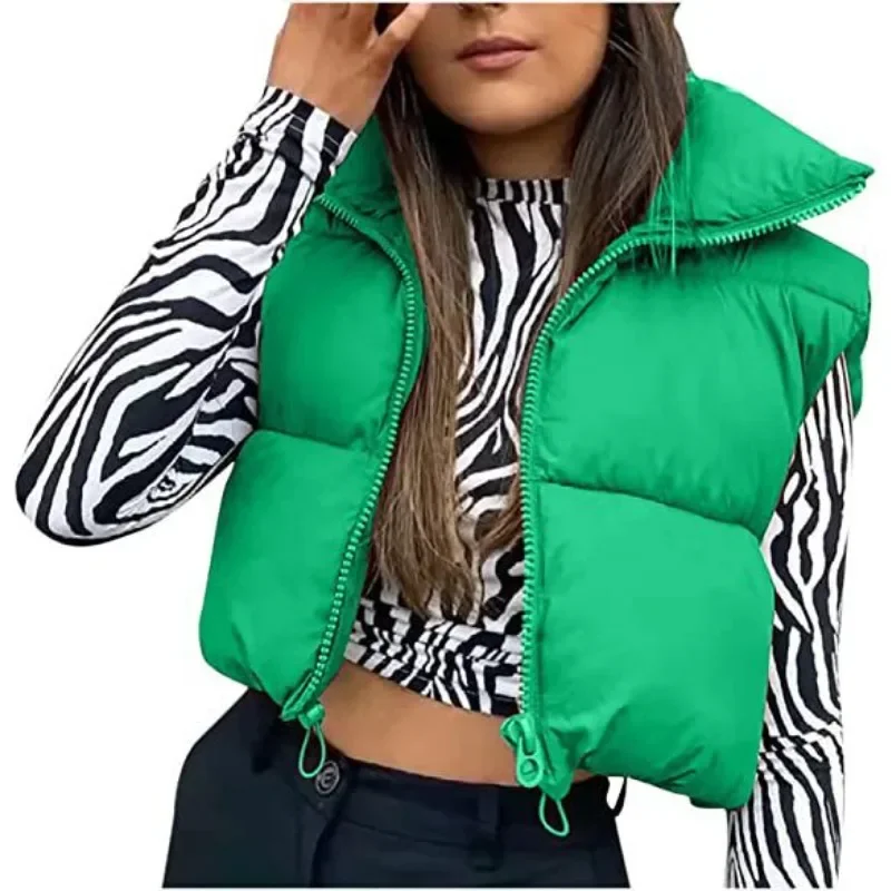 Elegant Short Down Coats Warm Outerwear Casual Sleeveless Puffer Vests Jackets Autumn Winter 2024 Women Stand Collar Vest Parka