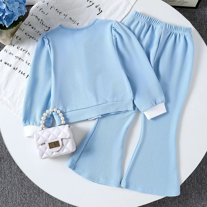 IYEAL Spring Autumn Girls' Clothing Sets Girl's Blue Long Sleeved jacket+Pants 2 PCS Baby Kids Clothes Suit Children Clothing