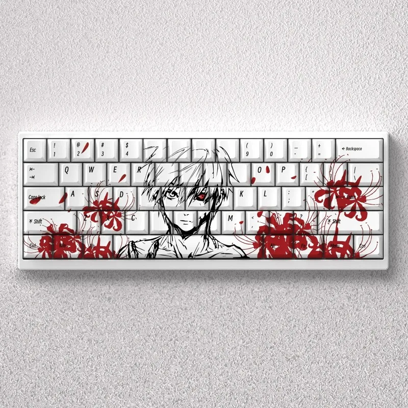 2026 Keys PBT Keycaps Anime Kaneki Ken Tokyo Ghoul White Dye Sublimation Cherry for 60 65 68 Layout Mechanical Keyboard Mad 60he