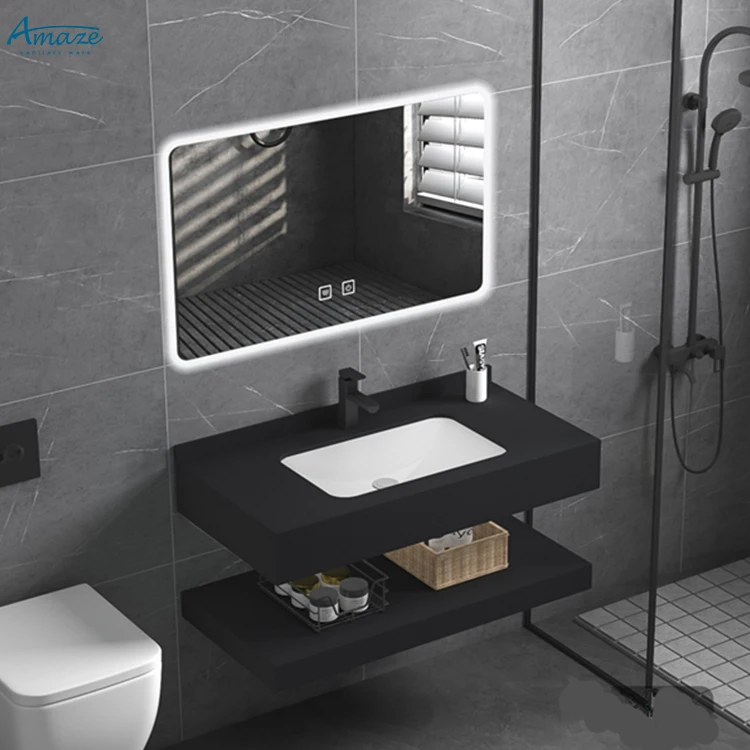 Mueble de Baño Duradero de Doble Capa, Mueble de Baño con Lavabo de Pared, Encimera de Piedra Sinterizada Calaeatta W
