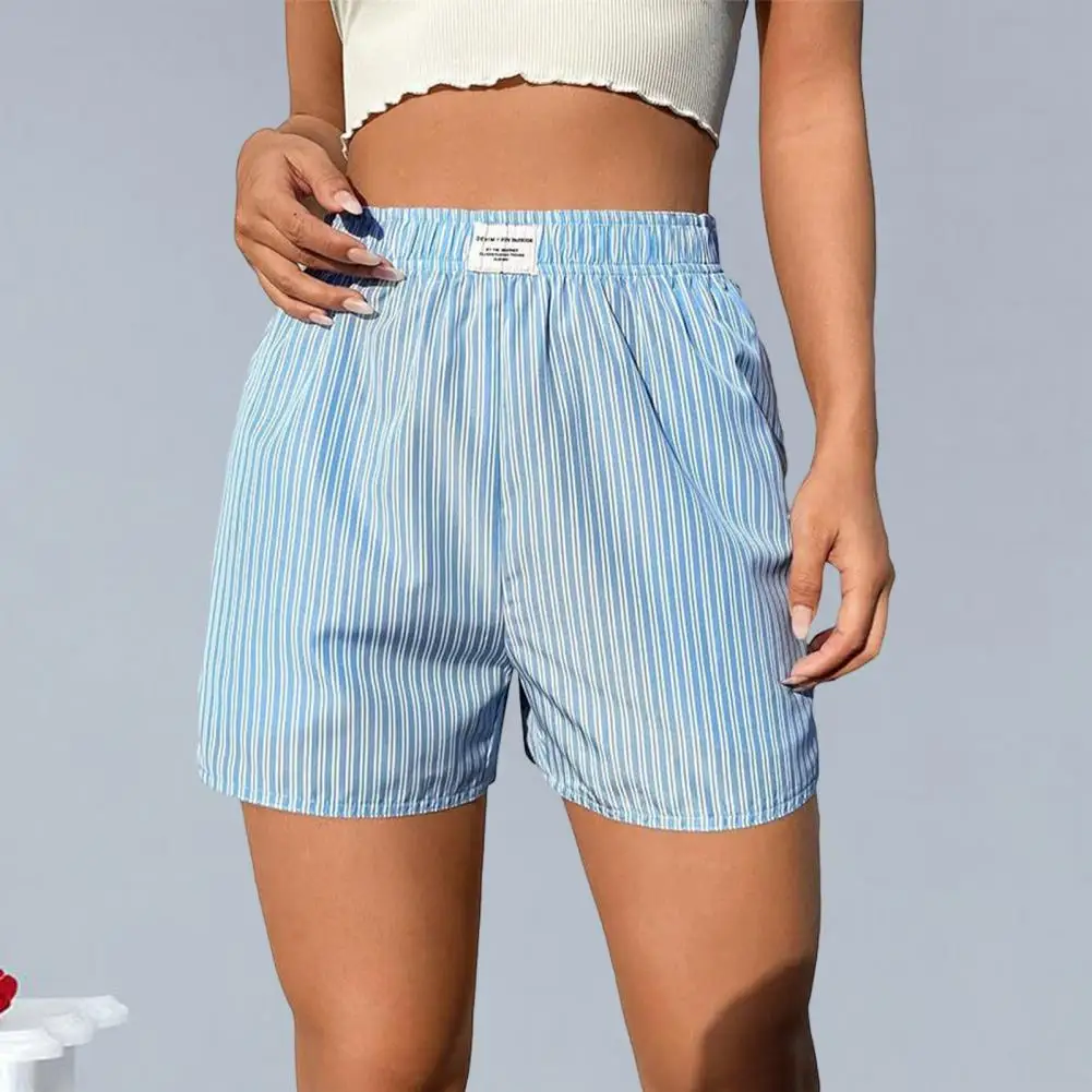 High-waisted Pajama Shorts Women Loose Fit Shorts Striped Elastic Waist Summer Shorts with Side Pockets for Women Retro for Wear