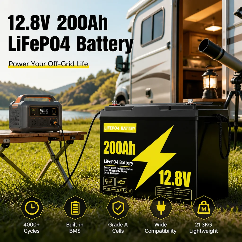 GP24 12V 200Ah Lithium Iron Phosphate Battery 13000 Cycles Real-time Check RV Marine Trolling Motor Storage Battery