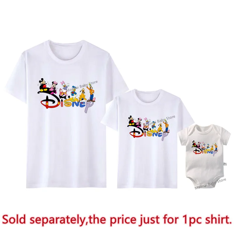 New Family Disney Trip Shirts Funny Mickey Minnie Mouse Print Matching Father Mother Kids Tees Baby Rompers Family Look Outfits