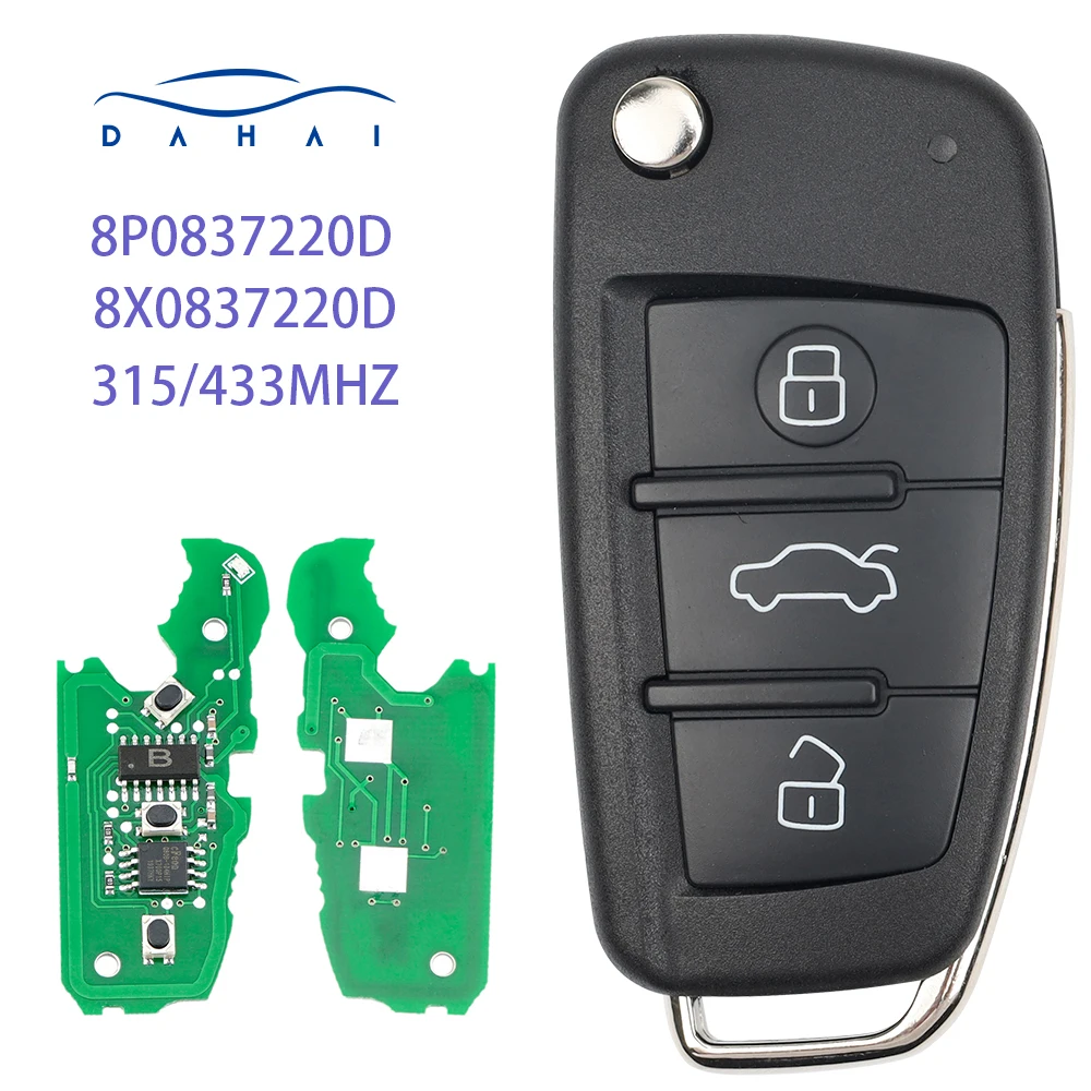 DAhai 8P0837220D 8X0837220D Car Key ID48 Chip 315/433MHZ For AUDI A1Q3 A3 TT S3 S1 2005-2016 Flip Remote Key Fob