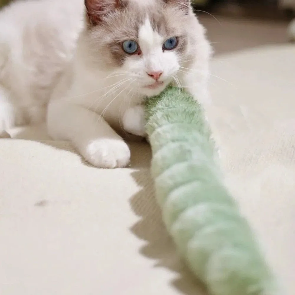 Caterpillar Cat Plush Chew Toy Bite-Proof Chew-Resistant Cats Pillow Toy Soft Comfort Scratch Resistant Interactive Cuddle Toy