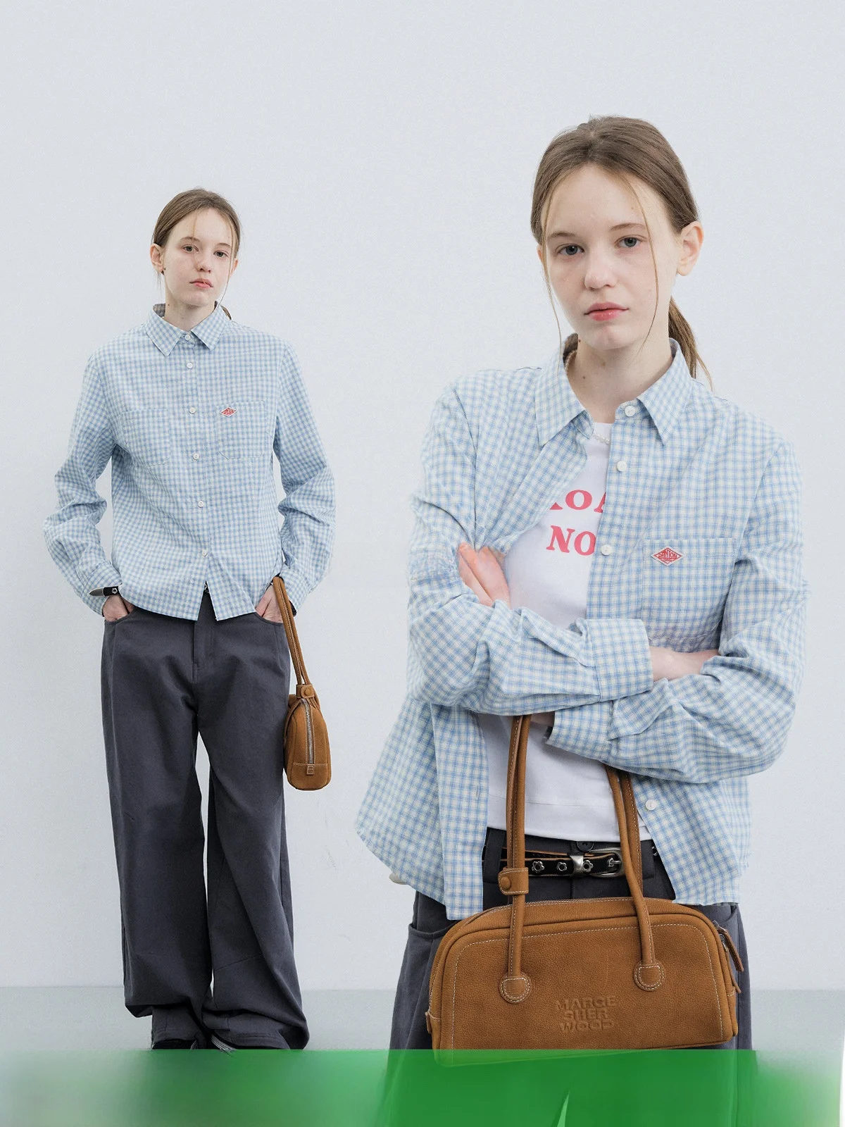 

Kokoasoko Women's Cotton Long Sve irt Spring Autumn Loose Plaid Pattern Casual Sle Button Detail Inner Wear Layering Top