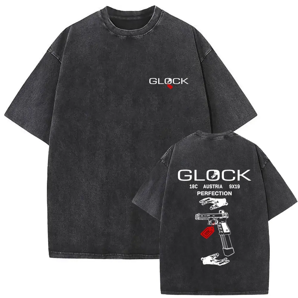 

Tactical Army Fan Club Outdoor Training Competition Glock Print Washed T-shirt Men Women Fashion Casual Oversized T Shirts Tops