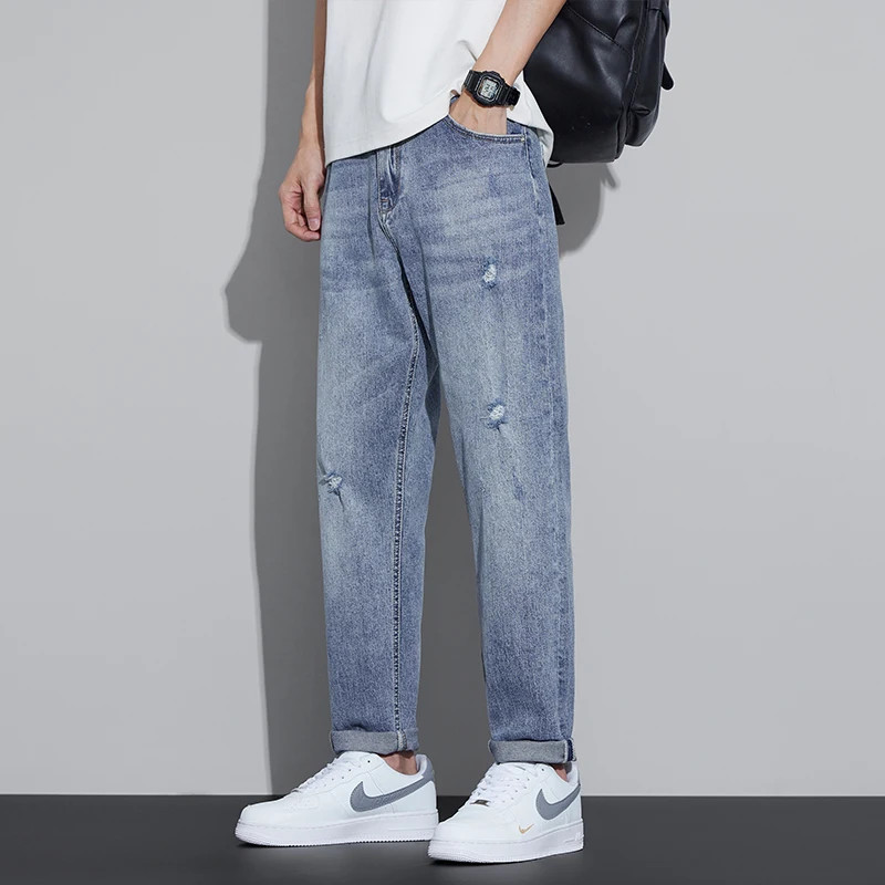 

A Must-have for Trendy Men! Vintage Distressed Ripped Jeans Loose Straight Leg Street Style Super Stylish