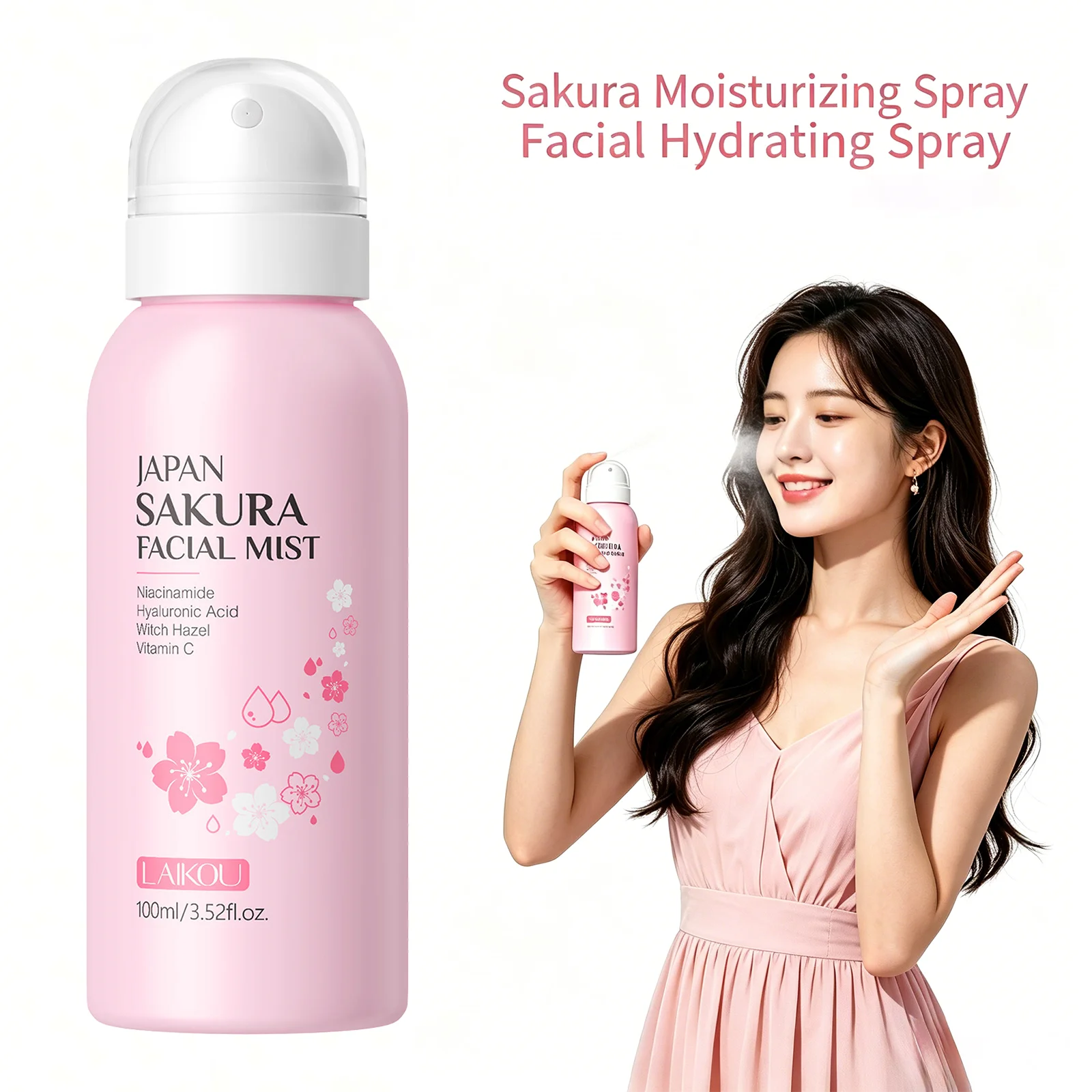 LAIKOU Sakura Facial Mist 100ml Hydrating Spray Moisturizing Brightening Toner Oil Control Shrink Pores Skin Care