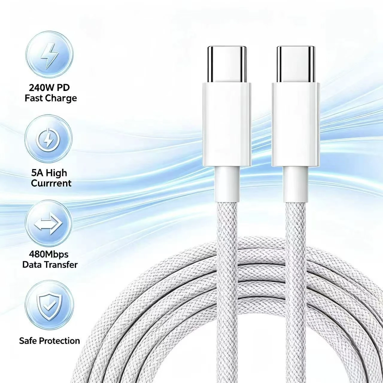 3PCS PD 240W USB C to USB Type C Cable Fast Charge Data Cable For Iphone 17 Pro Max  Samsung Xiaomi Iphone Data Line White 1M 2M