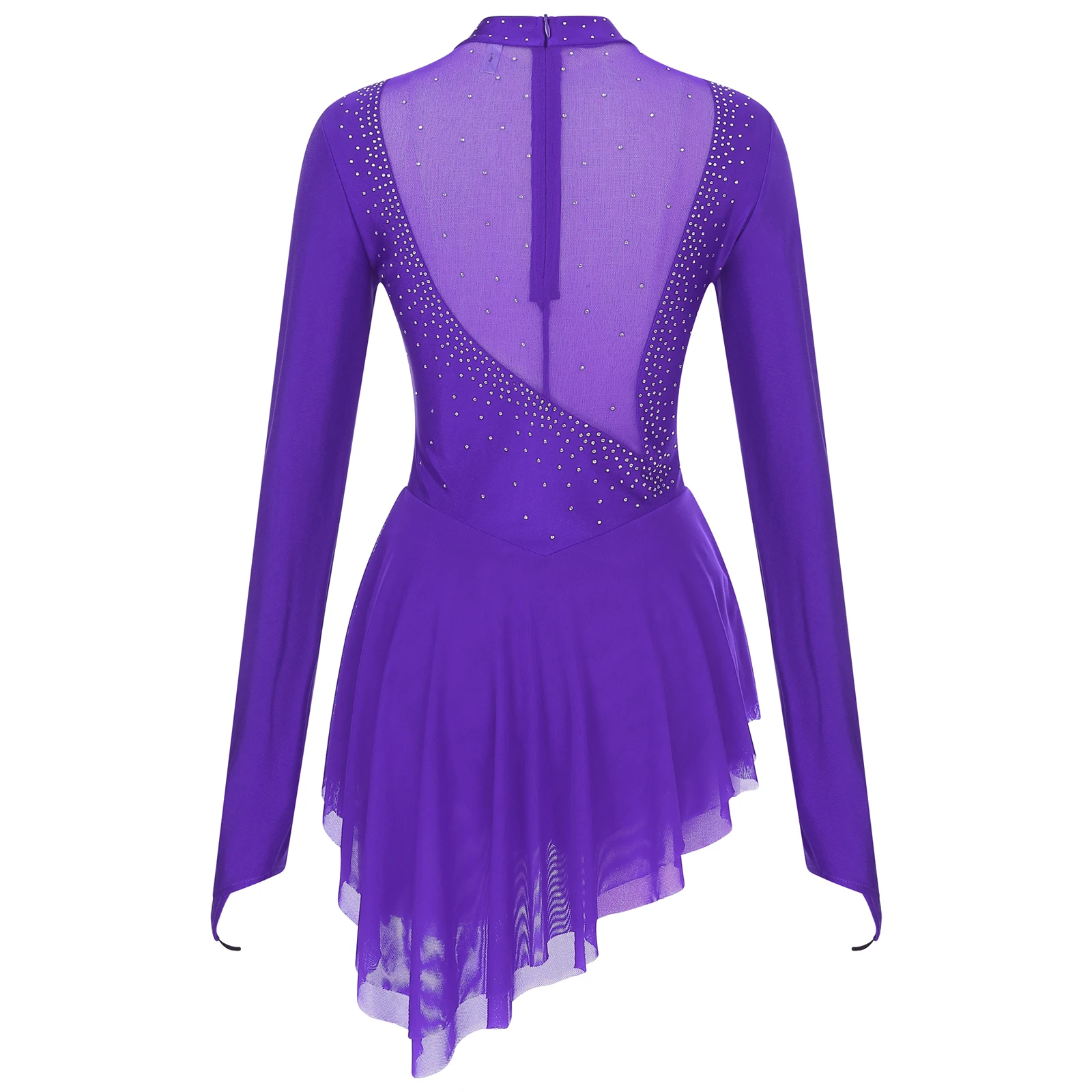 Womens Gymnastics Ballet Lyrical Dance Outfit Costume Long Sleeve Rhinestone Artistic Gymnastics Leotard Figure Skating Dress