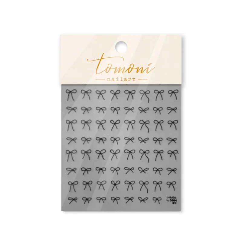 1PCS Black White Sweet Bow Nail Stickers 3D Self Adhesive Japanese Bowknot Nail Art Decoration Sticker Manicure Decals Parts DIY
