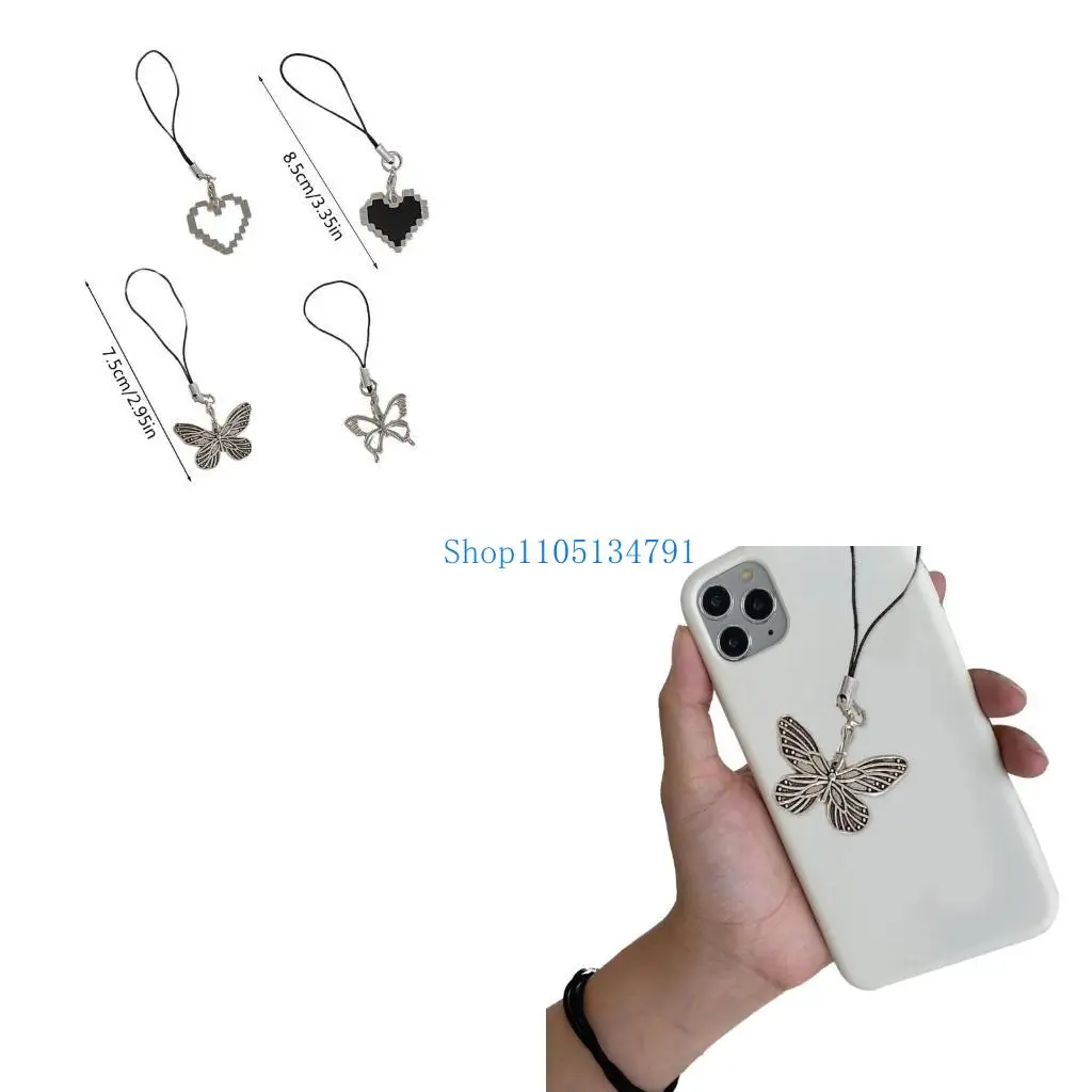 98km Alloy Hollow Butterflies Love Phone Lanyard Female Phone Shell Pendant Accessories Package Decoration Keychain