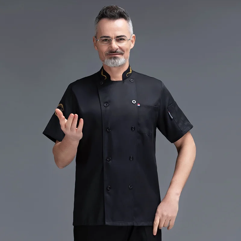 Chef Jacket Men Women Short Sleeve Cook Shirts Coat Embroidery Restaurant Hotel Bakery Waiter Uniform